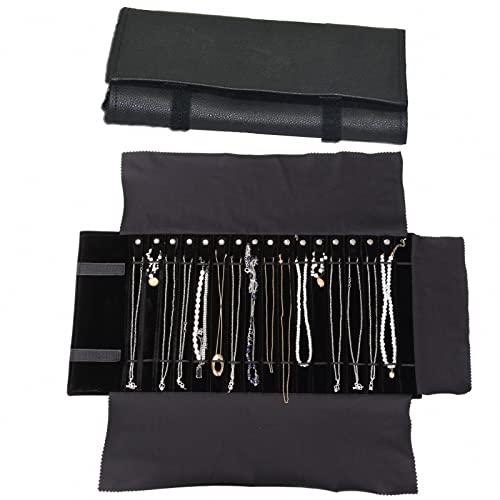 Borsa a Rullo per Organizer per Gioielli, Rotolo Pieghevole per Gioielliere Grande Capacità e Pratico Portatile,per Più Collane, Braccialetti,Nero,PU