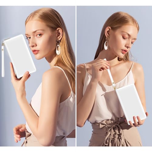 Image of Nipichsha Womens Wallet, RFID Wristlet Wallet for Women, Cute Ladies Purse, Large Credit Card Clutch Purse, Leather Card Holder Wallets with Zipper & Phone Holder, White