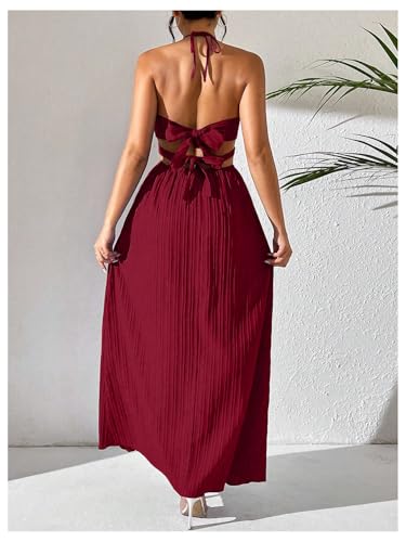 Image of SHENHE Women's Sexy Cut Out Tie Backless Halter Deep V Split Thigh Party Night Maxi Dress