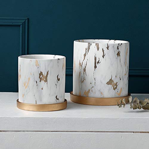 Maceta de cerámica para interiores con acabados individuales y base de bambú natural 3