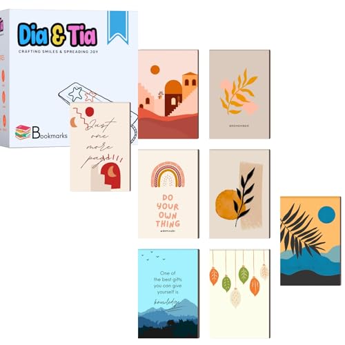Image of Dia & Tia - 8 Elegant & Durable Themed Magnetic Bookmarks Set � Nature, Fantasy, Inspirational Quotes, and More | Perfect for Book Lovers, Students, and Gift Ideas (Boho B, Large - 5x15 cm)
