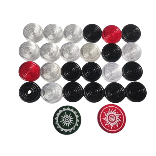Professional Carrom Board Game International Tournament Champion Coins | Set of 24 PVC Crystal Coins 8mm with 2 Strikers Included for Carom | (PVC Crystal Coins 8mm - 24 Coins 2 Strikers)