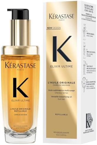 Kérastase | Elixir Ultime, L'Huile Originale Refillable Hair Oil | Versatile Leave-In Oil to Smooth Frizz & Add Shine | For All Hair Types | 75ml