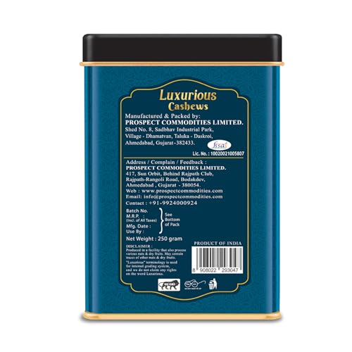 Image of DRIFRUTZ Luxurious Cashew W210 | 250g (250g x 1) Tin Pack | Whole Cashew Kernels | Meant for Curated Gifting, Specialty Cuisine, Dry Fruit Assortments, and Formal Presentation