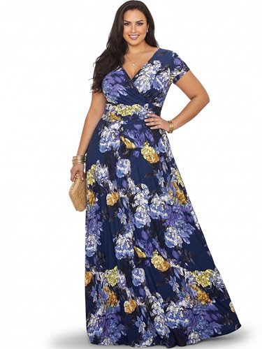 Image of KOH KOH Womens Long Floral Print Cap Sleeve Modest Flowy Summer Maxi Dress Gown