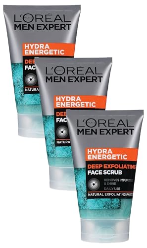 L'Oreal Paris Men Expert Face Scrub, Hydra Energetic Deep Exfoliating Face Wash for Men 100 ml (Pack of 3)