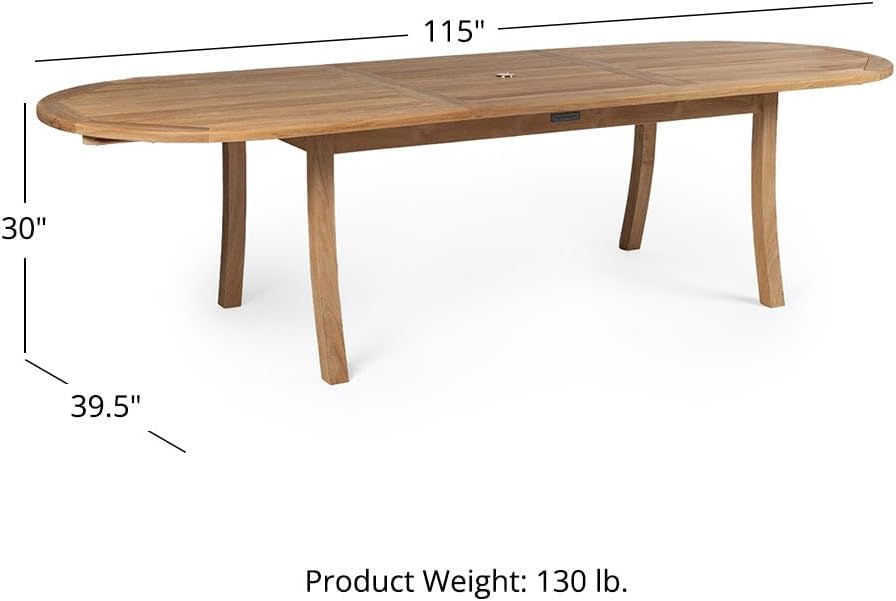 Ash & Ember Sage Grade A Teak Extended Oval Dining Table, 82.5"-115" Extended Length, Weather-Resistant Patio Dining Furniture, Seats 6 to 8 People Comfortably, for Indoor Outdoor Use