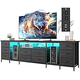 EnHomee 75, 80, 85 Inch LED TV Stands for Living Room, 75.5' W Entertainment Center with Power Outlets, Long TV Stand with 10 Fabric Drawers for Bedroom,Sturdy Metal Frame,Black