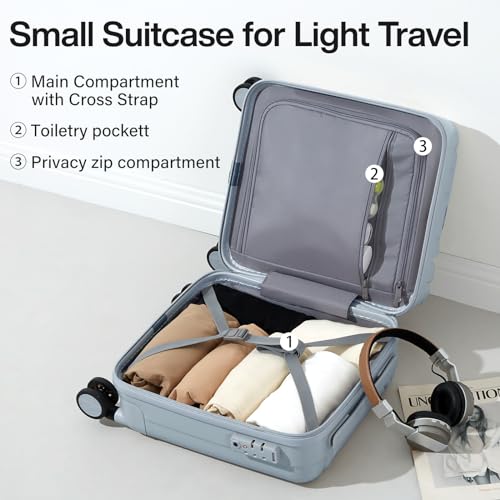 Image of Hanke 14 Inch Underseat Carry On Luggage with Wheels Hard Shell Suitcases Carry On Bag Lightweight Small Mini Suitcase Travel Luggage for Travel（Gray）