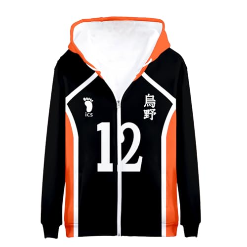Xinchangda Haikyuu!! Sudadera con cremallera Hinata Shoyo/Tobio Kageyama Anime Sudadera con capucha impresa en 3D de dibujos animados para hombre y mujer, sudadera casual con cremallera, Tipo 9, S