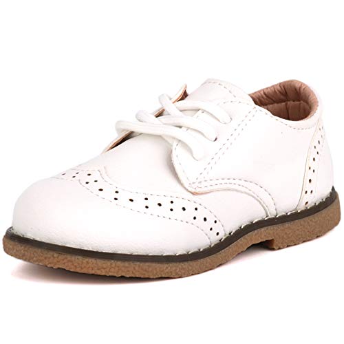 Moceen Boy's Girl's Classic Lace-Up Oxford Shoes Comfort School Uniform Dress Loafer Flats,10 Toddler,White,8130 28 #TOP13