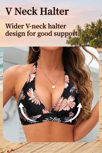 Image of Holipick 2 Piece Bikini Swimsuit with Shorts Halter Push Up Bathing Suit | Push up bikini with V neck design. Comfortable boyshorts with adjustable side ties.