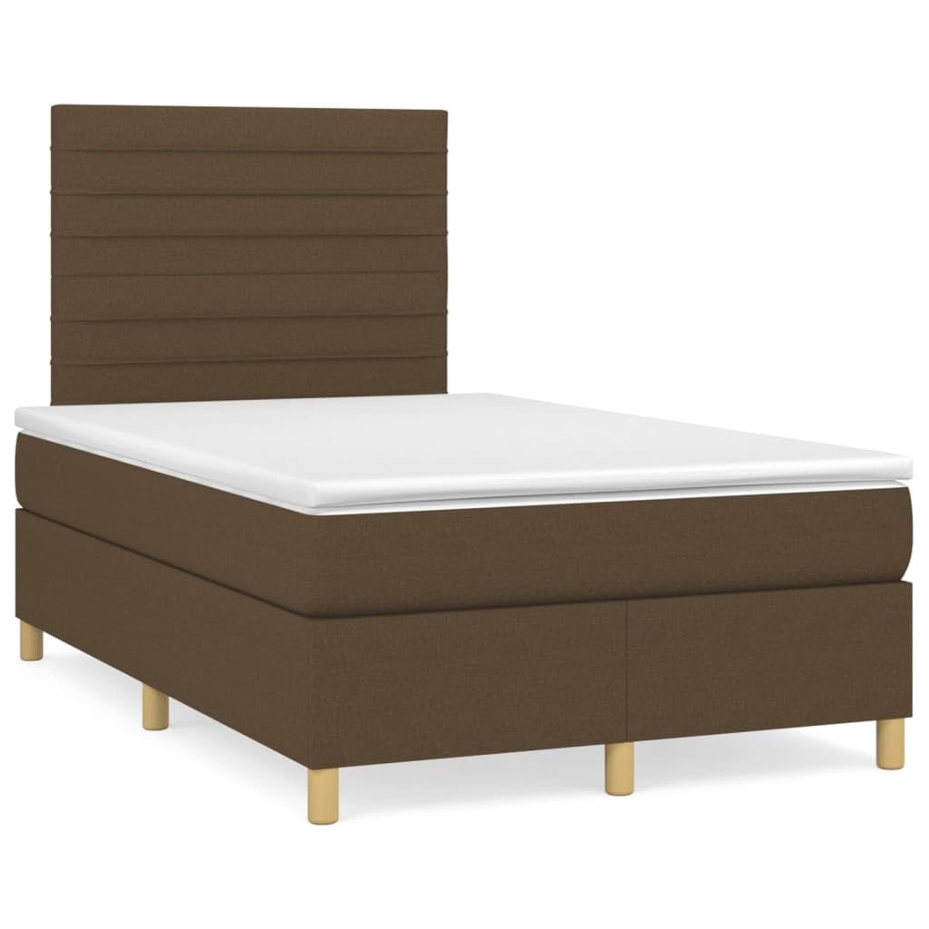 Cama con somier con colchón de muelles ensacados en 120 x 200 cm, tejido marrón oscuro y superficie de descanso de dureza media