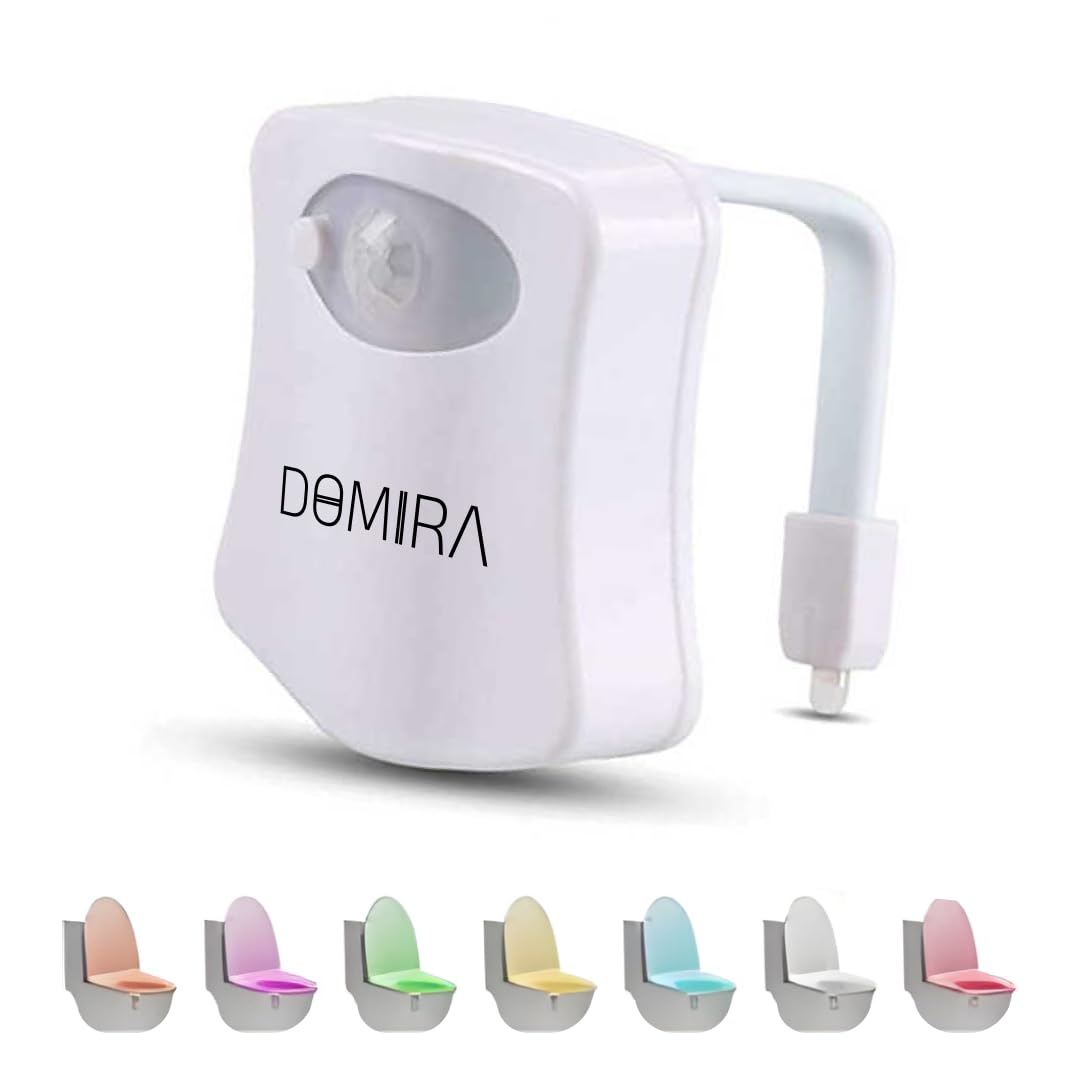Domira Boys White Toilet Light Motion Sensor - Led Bathroom Night Light | Motion Sensor Toilet Light | Stick-On Magnetic Wall Light | Indoor Motion Lights | Battery-Powered Stair Lights (Rgb 8 Colors)