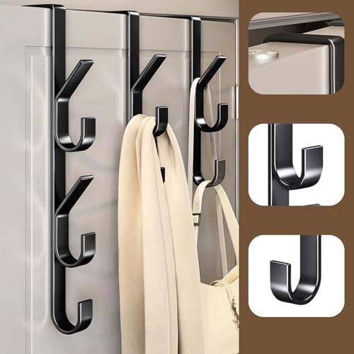 Handtaschen Aufbewahrung, Handtaschenhalter Türhaken, Vertikaler Türhaken zum Einhängen, Handtasche Aufbewahrung Haken für Handtaschen Krawatten Schals Tücher, Metall, 3 Stück, Schwarz