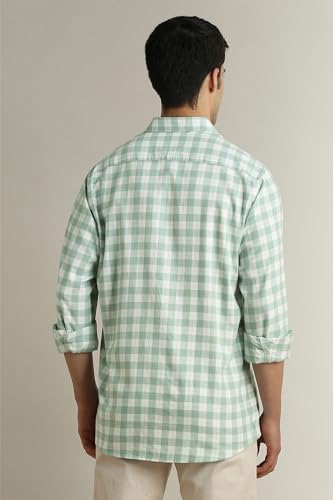 Image of Peter England Men's Checkered Cotton Shirt | Smart Casual | Full Sleeves Slim Fit