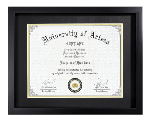 CORE ART 11x14 Diploma Frame Display Certificates 8.5 x 11 with Mat or 11 x 14 without Mat, College Degree Frame with Real Glass, Wall and Tabletop Display(Black)