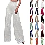Pantalon à paillettes pour femme   Pantalon long et large   Taille élastique   Coupe ample   Pantalon de loisirs élégant   Taille haute   Palazzo   Carnaval   Tenue de fête   Clubwear   Disco des