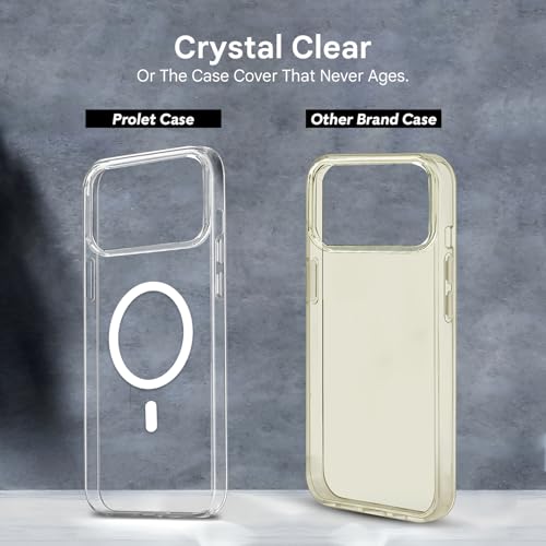 Image of Prolet Anti- Yellow Crystal Clear Hard Case Cover Compatible with iPhone 17 Pro Max with Magnetic Mag-Safe Wireless Charging Support, Shockproof Hard Back Cover (Transparent)