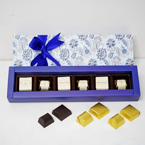 Image of Velvet Fine Chocolates Gift Hamper Floral Love & 6 Assorted Chocolates (Roasted Almond, Butterscotch, Cranberry, Oreo, Orange Crisp, Fruit N Nut)