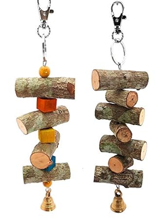 CONODIA Handmade Hanging Wooden chew Play Toy for cage Birds (Combo of 2)