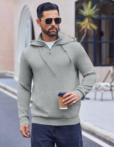 COOFANDY Mens Knitted Hoodie Sweater Long Sleeve Turtleneck Quarter Zip Pullover Sweaters with Pocket2