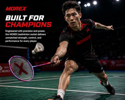 Image of Morex Carbon Graphite Badminton Racket with Full Cover Bag | Durable Carbon Shaft & Curve Frame for Better Sweet Spot & Smash Power | Ideal for Beginners & Advanced Players (Purple & Pink)