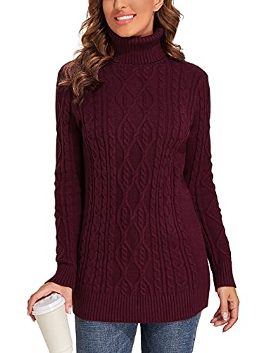 PrettyGuide Women's Long Sweater Turtleneck Pullover Tunic Sweater Tops M Burgundy