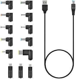 aceyoon DC Power Cable 1M USB Power Cable 5V/3A with 13 Tips DC Charger Plug Universal 5.5 x 2.1mm DC USB Cable DC Barrel Jack adapter for DC Power Supply Compatible for Laptops/Router/Keyboard etc