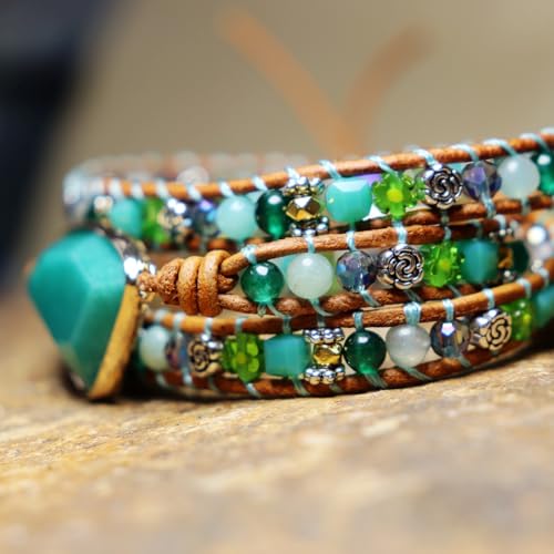 Image of YGLINE Natural Stone Bracelet 5 Wraps Bracelet Handmade Blue Color Boho Bracelet for Women Bracelet
