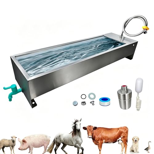 Paiaojia Automatic Livestock Water Trough Animal Stainless Steel Larger Automatic Waterer with Float Valve Kit for Goat Cattle Horse Hog Pigs Dog Water Dispenser Outdoor, 39.5"*11.8"*7.8",12 Gallons