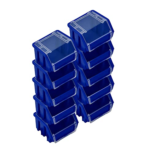 PAFEN Stapelboxen Set – 10x Stapelbox mit Deckel 115 x 75 x 118 mm – Sichtbox Stapelbox für Werkzeugwand Lagerbox, Blau