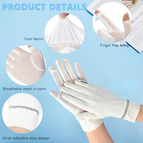 Image of PALAY Hand Gloves for Sun Protection, White Summer Sun Protection Gloves for Women Bike Riding, Cooling Silk UPF 50+ Breathable Hand Glove For Cycling Riding Fishing, Non Slip & Touch Screen