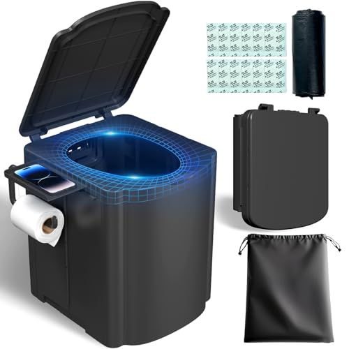 BALLA BALEIN Portable Camping Toilet Kit for Adults (MAX 440lbs), Upgrade Travel Potty Seat with Lid Removable Paper Holder and Absorbent Gel, for Camping, Hiking, Truck, RV Toilet, Black by BALLA BALEIN - Used condition - US$19.40