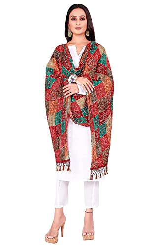 C&G INDIA Women Silk Bandhej Multi Colored Heavy Dupatta Chunni with Geecha Border Stole Scarves Multi (MultiColour-01, Free Size)