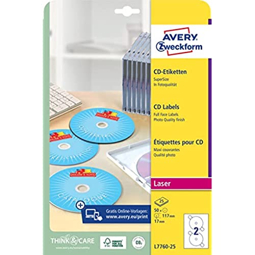 Étiquettes CD Ø 117 mm Avery Zweckform L7760-25 pour vos archives laser