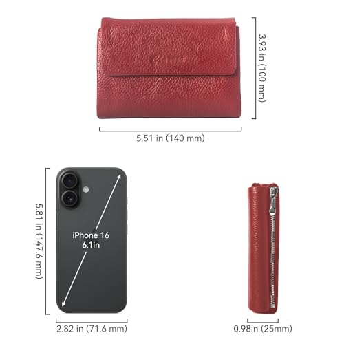 Bifold Wallet for Women Genuine Leather, [Large Capacity] [Magnetic Closure] Female Ladies Wallet Card Holder with ID Window, Zipper Coin Pockets (Burgundy)2