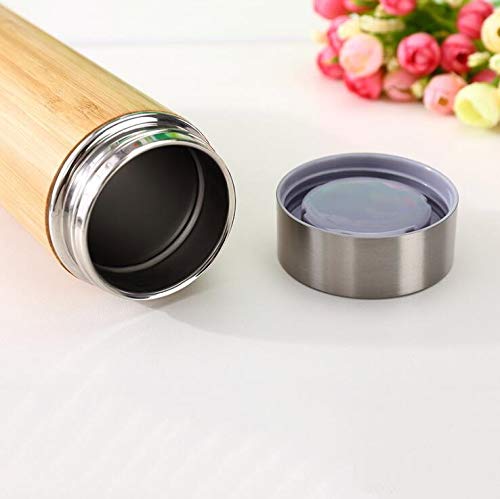 Image of PagKis Bamboo Stainless Steel Flask Water Bottle /Thermos with Tea Strainer | Double Wall Vacuum Insulated | Hot & Cold (450 ML)