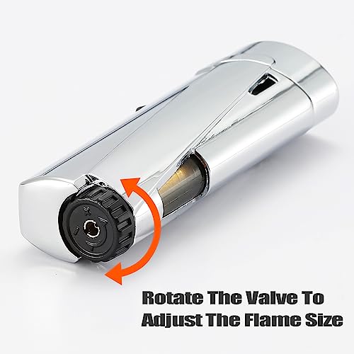 Bbsisgo Continuous Triple Jet Flame Flint Torch Lighter With Extra 6 Flints And Replacement Tools, Refillable Windproof Butane Lighter With Large Visible Fuel Window, Silver(Sold Without Gas) #TOP1