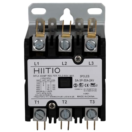 HIITIO Definite Purpose Contactor 3-Pole 40A 24VAC 30A Contactor for AC Units Compressors Pumps Heating Industrial Loads, UL508, CSA, CE & RoHS Certified