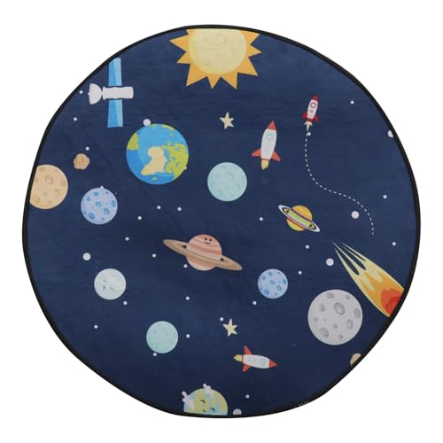 EXAOMBLE Alfombra Redonda Estampado de Planetas para Dormitorio Infantil, Fibra de Poliéster, Tacto Cómodo y Diseño Decorativo para Sala o Obsequio de Bienvenida