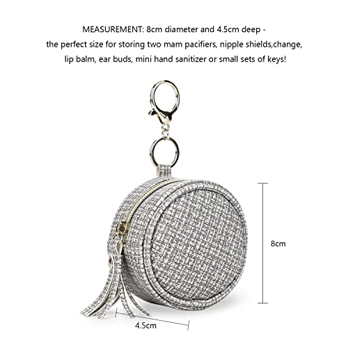 Image of Pacifier Case Bag - Leather Pacifier Holder with Clip for Diaper Bag Stroller Purse Charm, Holds 2 Pacifiers Outdoor Travel (Weave Grey)