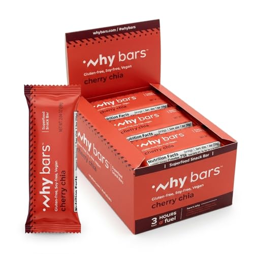Why Bars, Healthy Snack Bars, Cherry Chia, 2.04 Ounce Bars (Pack of 12) -Gluten Free Oats, Almond Butter, Chia Seeds, Superfood, Vegan, Clean Ingredients