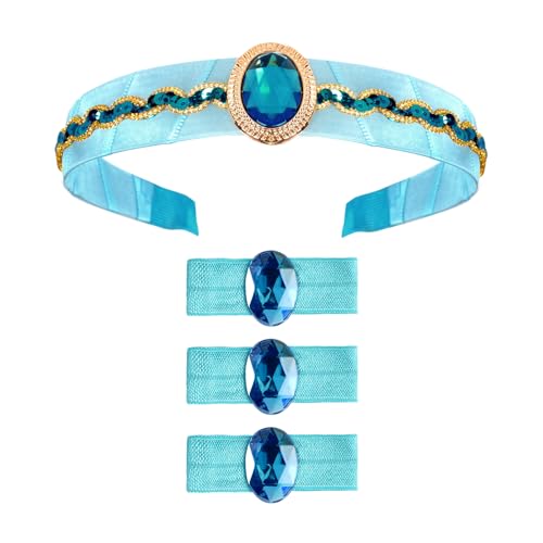 Dfqsofd Princess Costume Accessories Set Blue Princess Headband with 3Pcs Hair Ties for Women Christmas Halloween Cosplay Blue