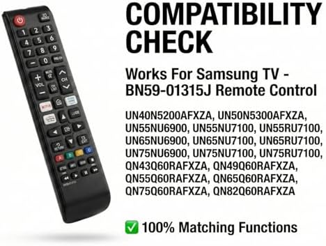 BN59-01315J Replacement Remote for Samsung Smart TV No Setup Required with Hotkeys for Netflix for Prime Video for Samsung Plus TV and AAA*2 Batteries Included - 2