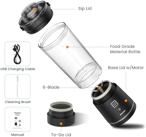 Personal Size Portable Blender for Shakes & Smoothies, 16oz Mini Small Smoothie Blender with On Go Lid & Sip Lid, 26000RPM Rechargeable Cordless Electric Blender for Travel Gym Office — view 7