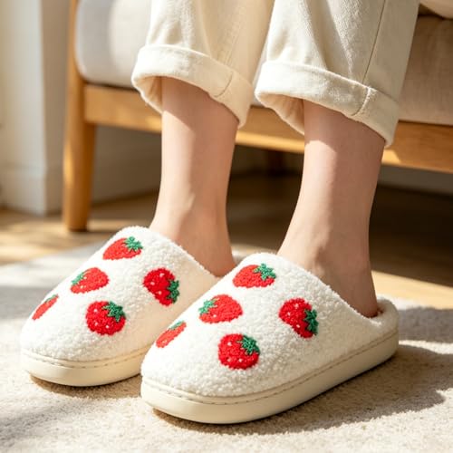 Image of Cute House Slippers for Women Men with Memory Foam Retro Happy Face Cozy Shoes