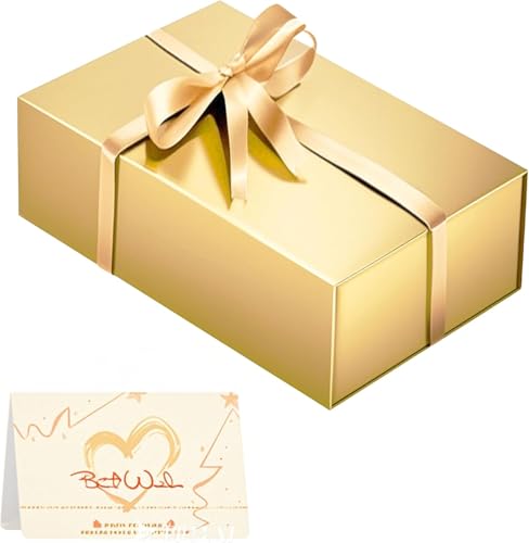UVTaoYuan Gold Gift Box,9.5x6x3 Inches Foldable Magnetic gift Box Rectangular Box with Lid for Weddings,Proposals, Birthdays, Christmas, Anniversaries, Halloween,Holiday Gift Giving Packaging