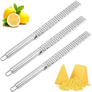 Saijer Long Handle Grater,3 PCS Zester Manual Graters Handheld Cheese Grater Stainless Steel Lemon Zester Kitchen Tools Ergonomic Handle for Lemon Nutmeg Chocolate Vegetables Fruits Cheese(Silver)