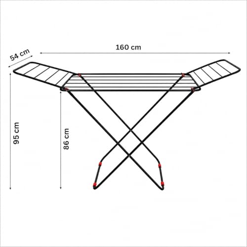 Image of LiMETRO STEEL Foldable Clothes Drying Stand for Balcony & Indoor Use | Heavy Duty Mild Steel Laundry Rack | Space Saving Folding Cloth Dryer Stand | Black